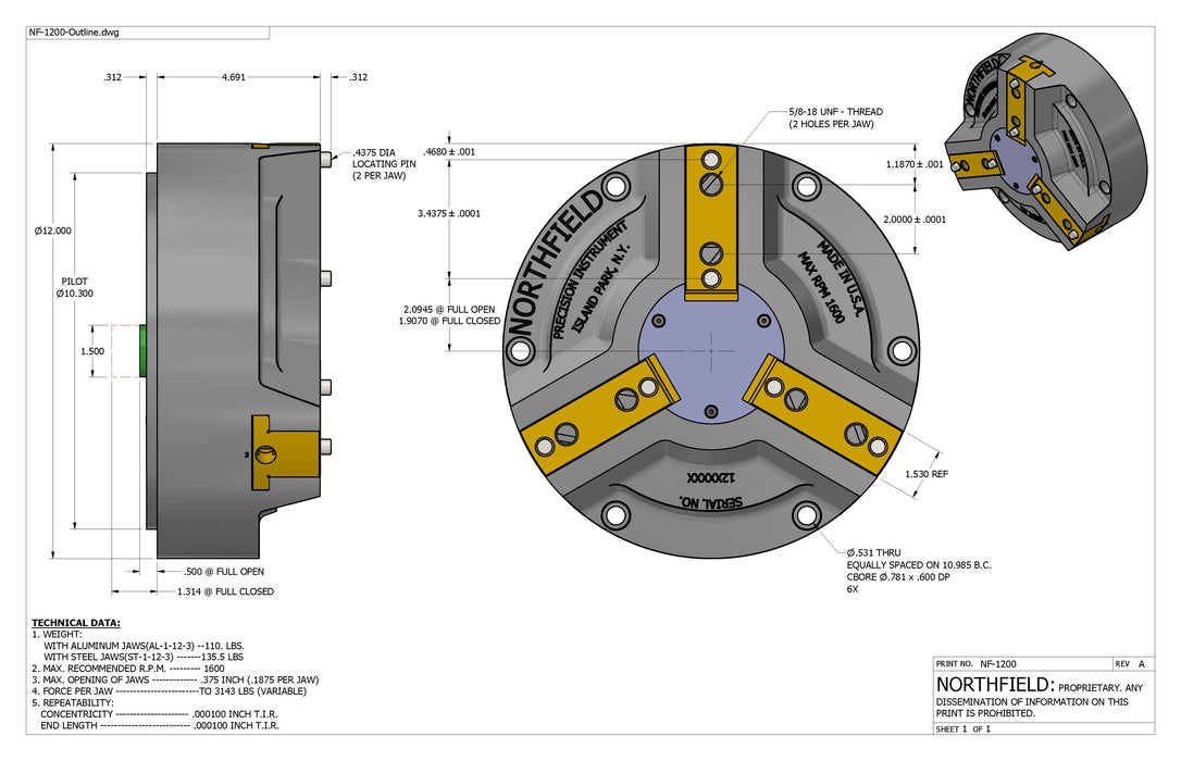 12 Inch Model 1200 Air Chuck