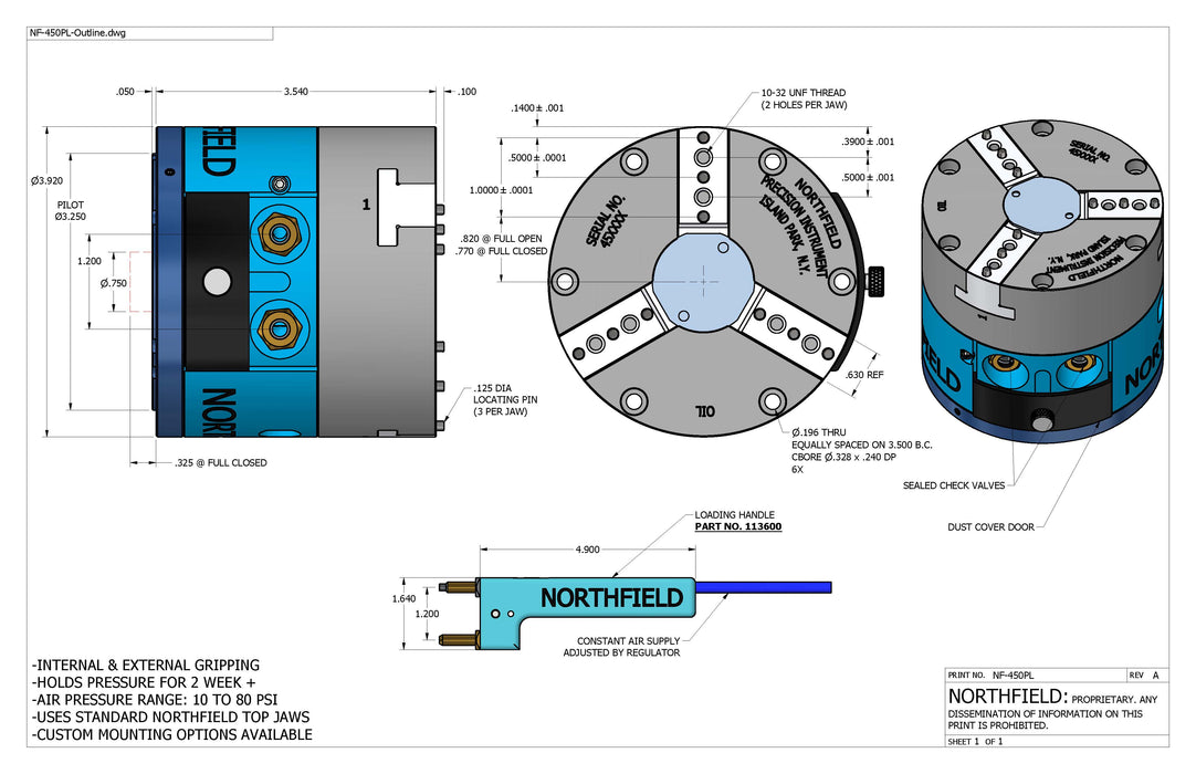 4 Inch Model 450PL Pressure-Lok Air Chuck