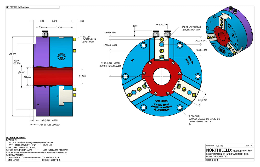 7 Inch Model 700THS Through Hole Stationary Chuck