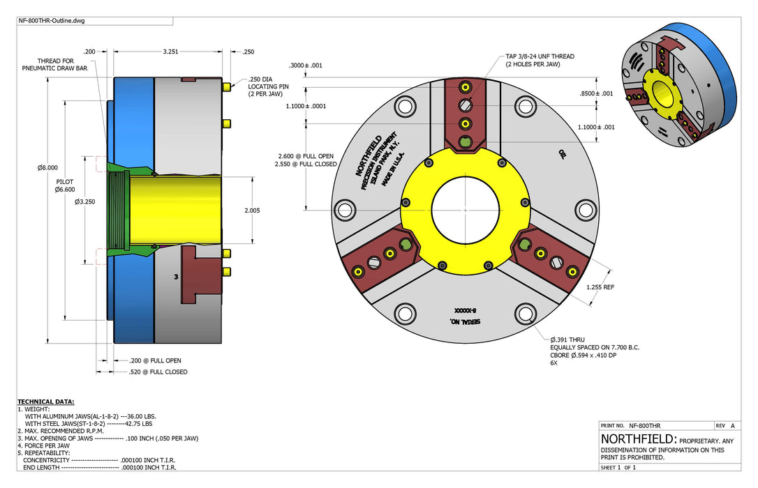 8 Inch Model 800THR Through Hole Rotating Chuck