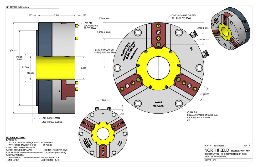 8 Inch Model 800THS Through Hole Stationary Chuck