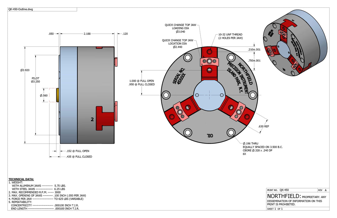 4 Inch Model 450-QC Quick Change Air Chuck