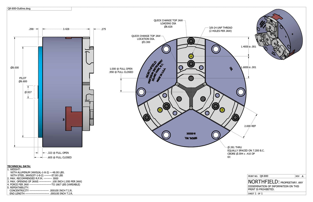 8 Inch Model 800-QC Quick Change Air Chuck