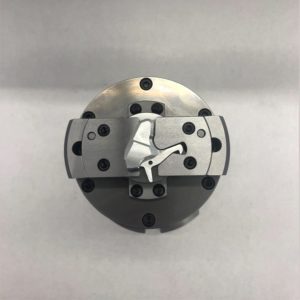 Northfield Precision Model 470W Sliding-Jaw Air Chuck (0.0001” TIR) with custom top tooling attached.